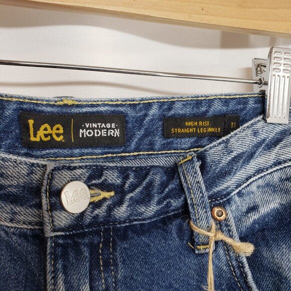LEE Nwt Modern Vintage High Rise Straight Leg Ankle Jeans 31 Faded Look Patches - Picture 7 of 12